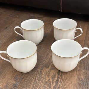 Mikasa‎ Wedding Band White & Gold Swirl Tea or Coffee Cups Set of 4